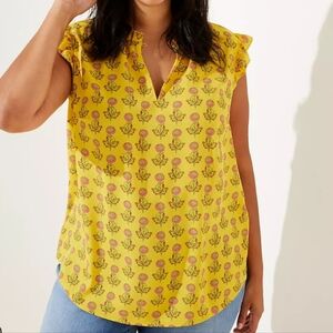 LOFT Peony Ruffle Split Neck Top, Large